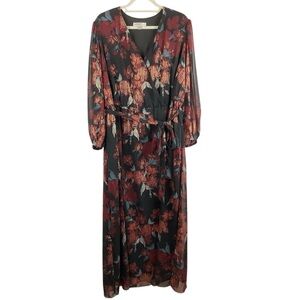 Robbie Bee Chiffon Side Slit Tie Waist Maxi Dress